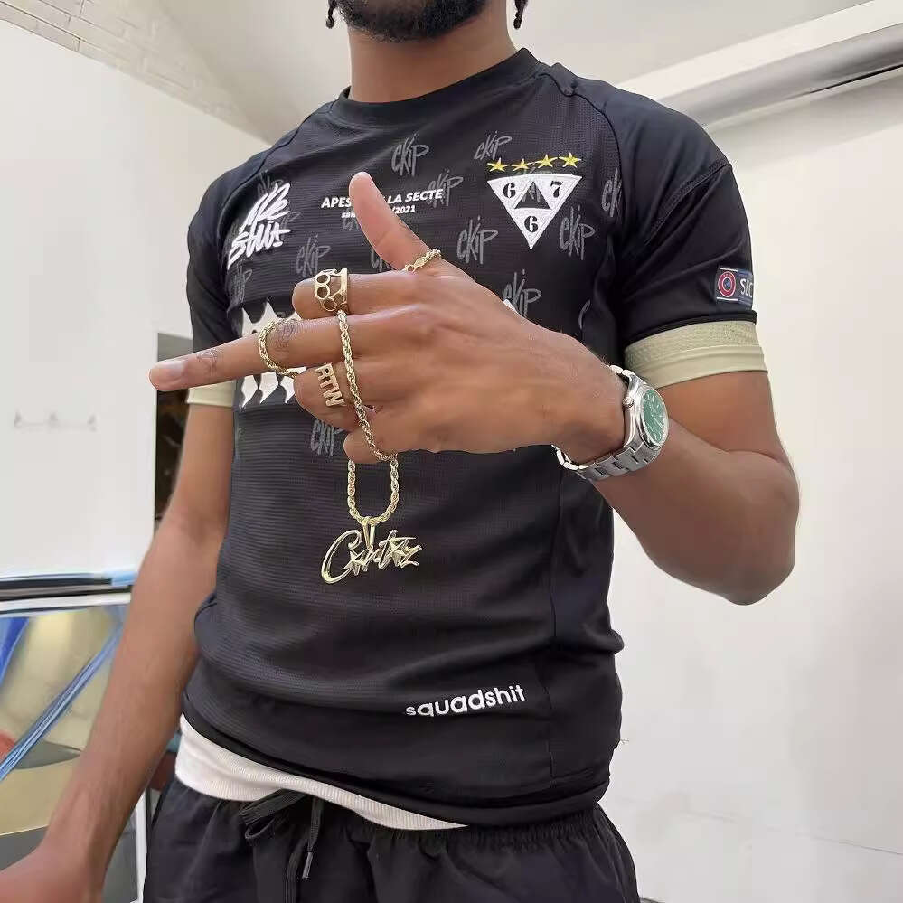 Apeshit short sleeved T-shirt, sports and leisure embroidered logo, celebrity jersey, hip-hop, rap, street fashion