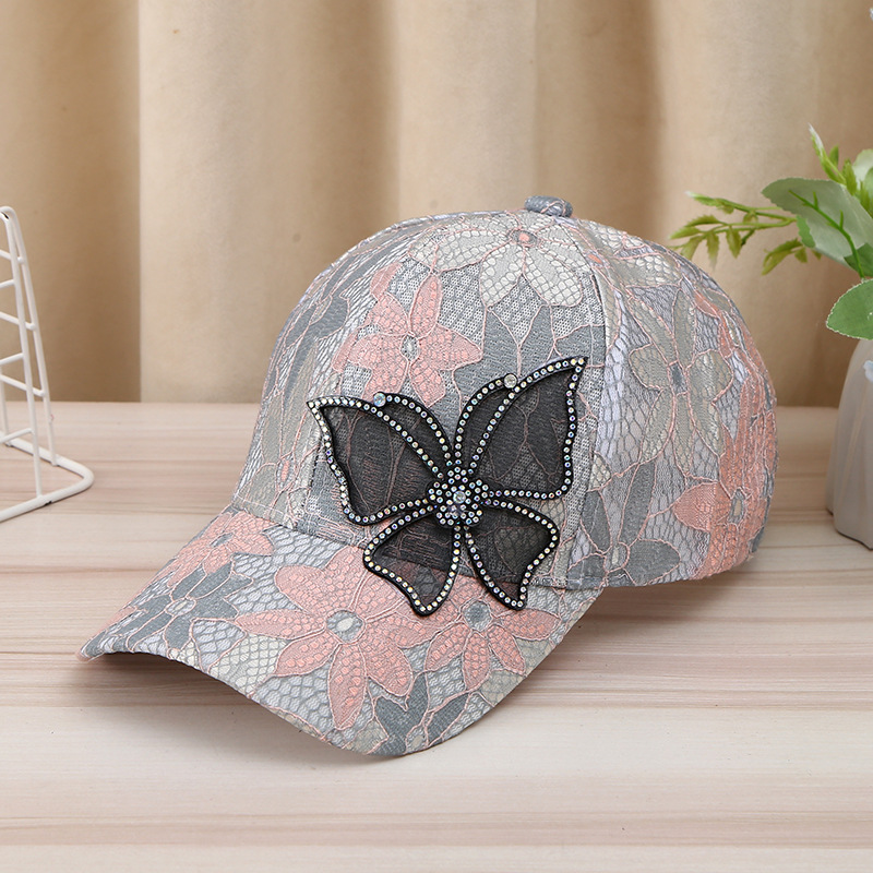New mesh breathable duck tongue cap female senior sense of fashion lace bow rhinestone baseball cap sunscreen sun hat