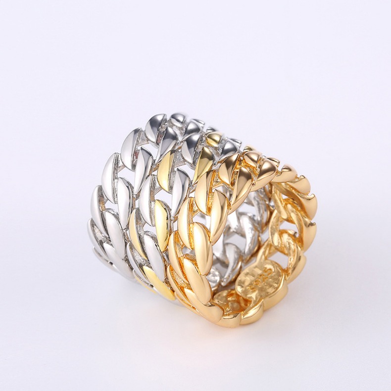 Fashion Silver Gold Contrast Color Chain Ring Designer Jewelry Hip Hop Wedding Promise Band for Women Men Band Rings Fashion Jewelry Will and Sandy Gi