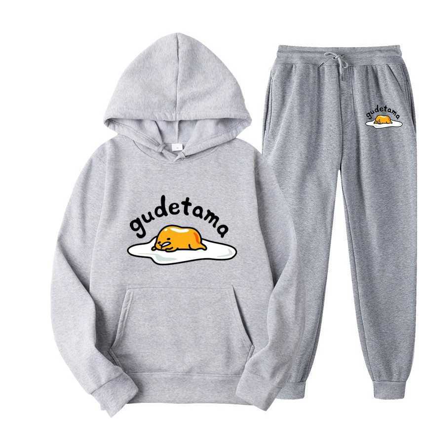 Gudetama Cartoon Anime Women Sweatshirt Sweatpants Set Fashion Men Pullover Pants Suit Spring Autumn Couple Hoodie Pant Sets X250228