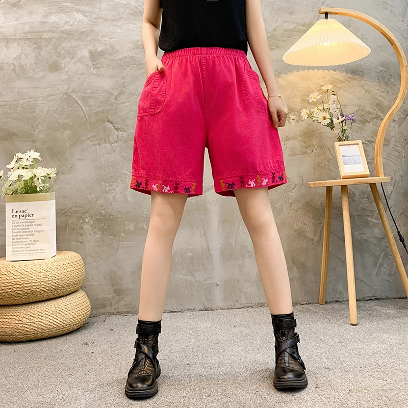 Plus Size Commute Summer Thin Cotton Elastic Pants Solid Spliced Pockets Epaulet Loose Straight Casual High Waist Shorts 250228Z