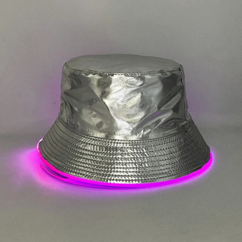 Golden Silver Glowing Light Up Bucket Hat LED Luminous Fisherman Cap Women Men Hip Hop Neon Panama Hats Performence Costume 250227