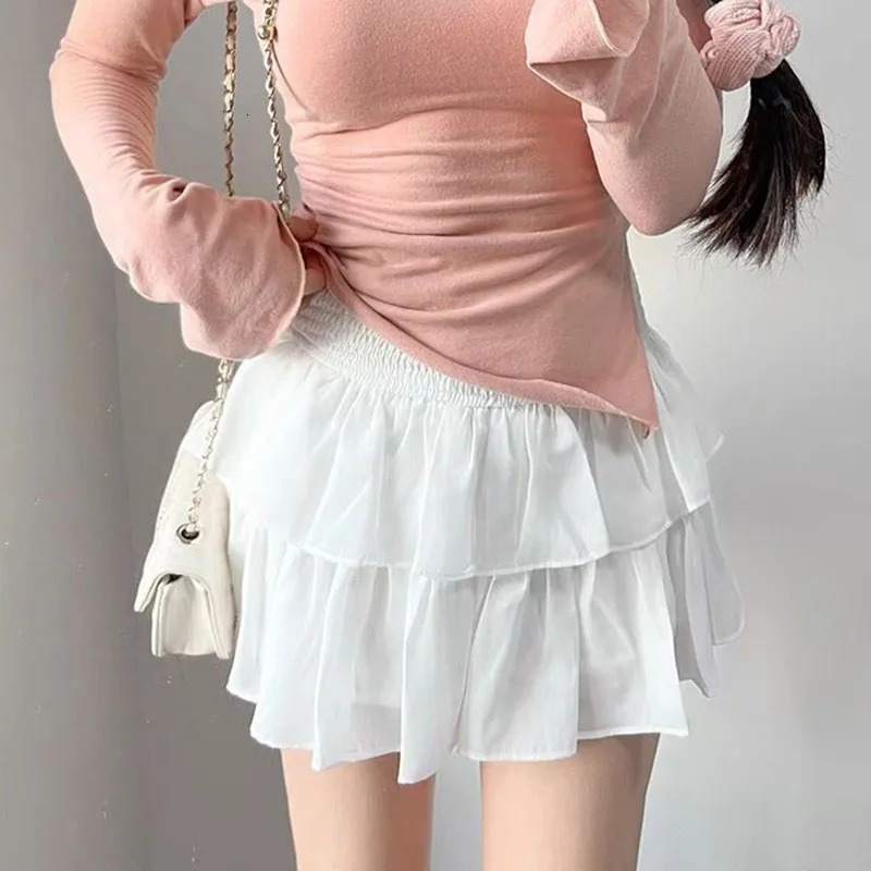 Gidyq Sweet White Mini Skirt Women Korean Fashion Preppy Ball Gown Kawaii Ladies Ballet High Waist Skirt Spring Summer 250227