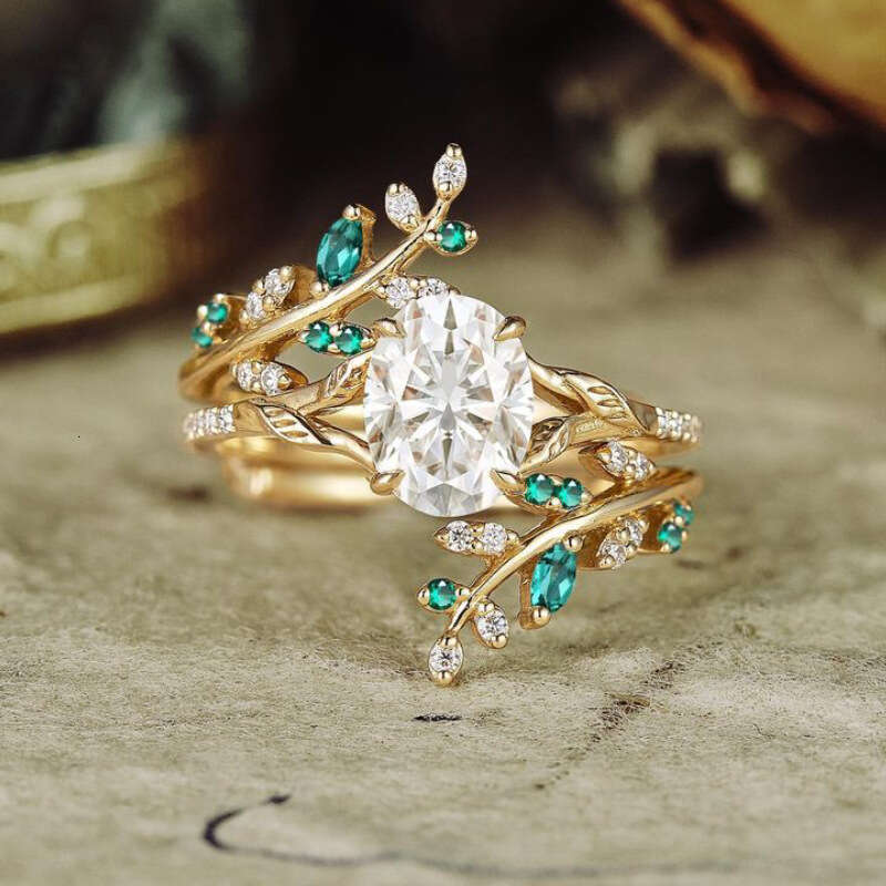 designer ring Copper inlaid colored zircon set, creative design, leaf ring, hot selling wedding ring accessories
