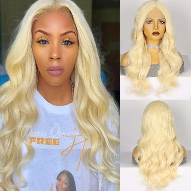 HD Front Lace Wig Front Lace Female Hand Hook Big Wave Long Curled Hair Synthetic Full Headset Wig Gold