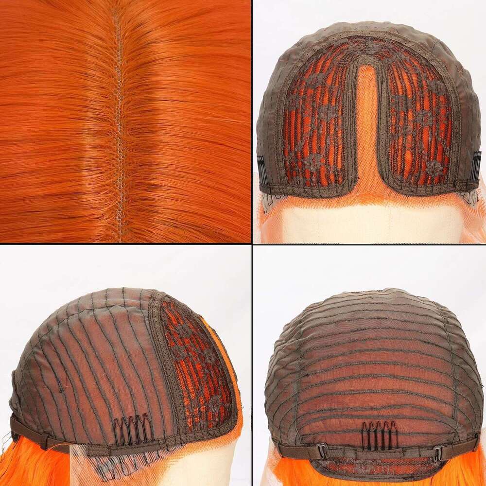 HD Front Lace Wig Front Female Hand Hook Bob Inner Buckle Short Straight Fiber Headset Lace Wig Orange