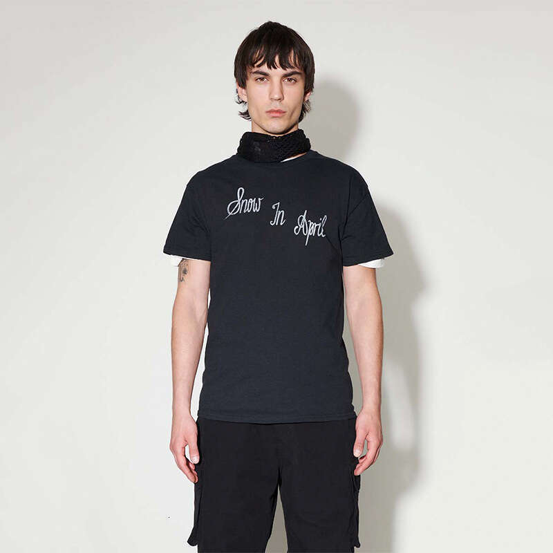Our Legacy Black and White Film Letter Printed Vibe New Small Collar Short sleeved T-shirt from a niche fashion brand