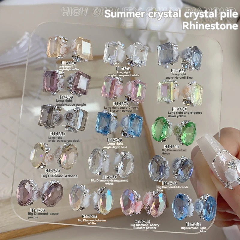 10PCS Eggs Rose Flowers Pile Crystal Nail Art Rhinestones Glitter DIY Crafts Manicure Glass Jewelry Making Stones 250214