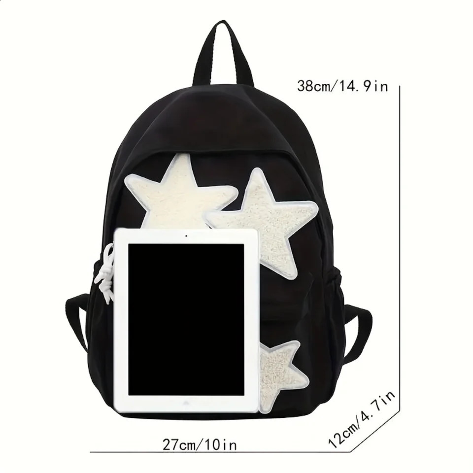 Ship from US Kawaii Plush Star Pattern Backpack Preppy Minimalist Zipper Daily School Bag Lightweight Large Capacity Daypack 250304FBB