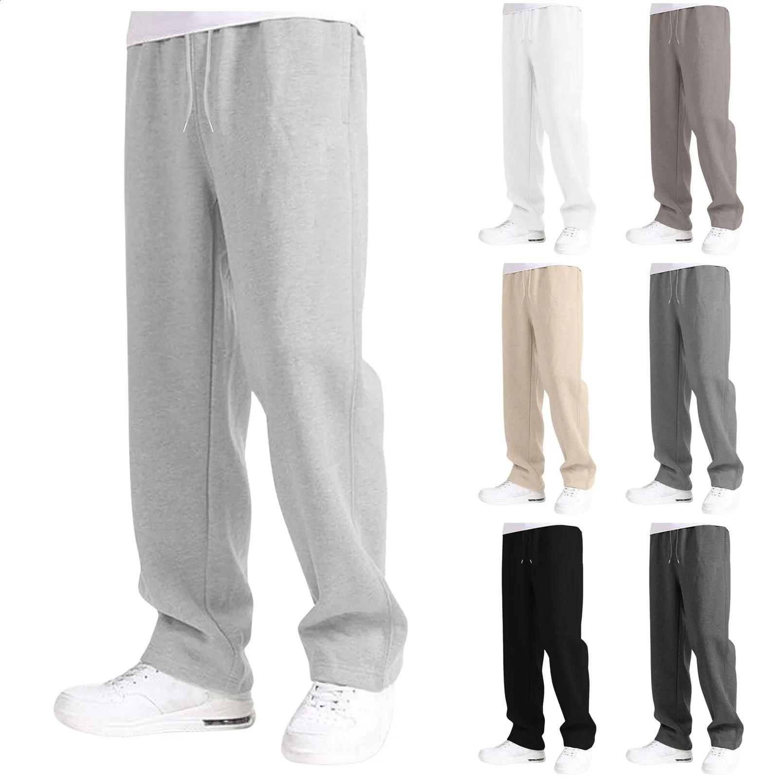 Mens Fleece Sweatpants High Waist Drawstring Straight Pants Male Bottom Sweatpants Joggers Trousers Autumn Winter Streetwear 250225