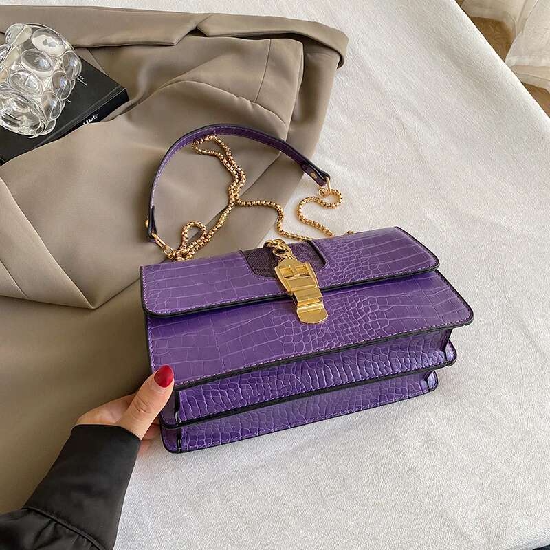 Women's Bags New Chain Messenger Bag Women Fashion Shoulder Handbag Small Purse Crocodile Pattern PU Leather Crossbody Bags