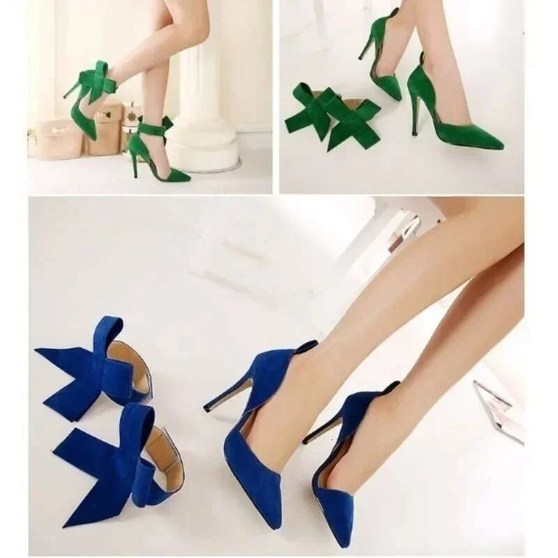 Women Pumps Fashion Bow High Shallow Classic Pointed Toes Heels Stilettos Empty New Jazz Dance Wedding Shoes