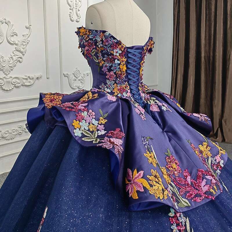 Quinceanera crystal ball dresses 15 years res blue sequins with v neckline beads dy9945 evening party dress 2022