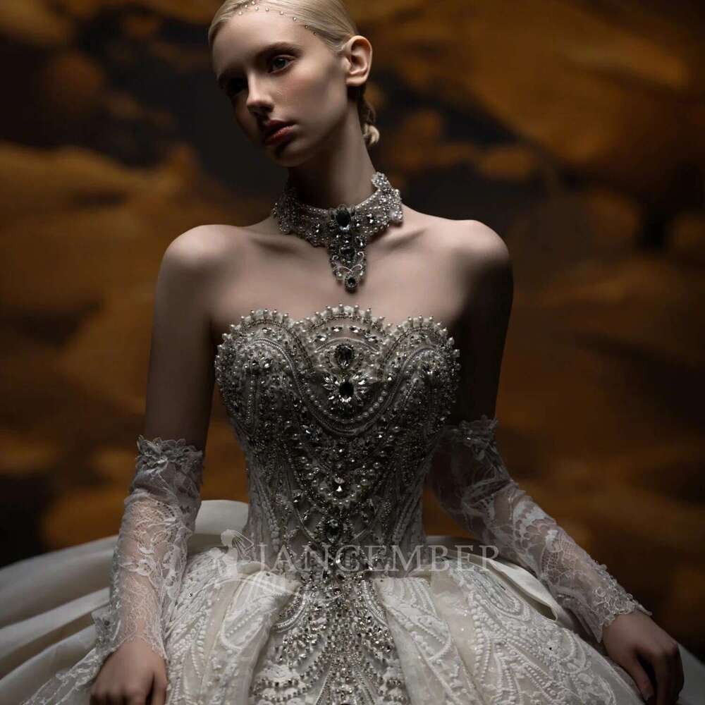 Custom white wedding dresses 2025 strapless sleeveless dress novia lace sequins o robe de marie