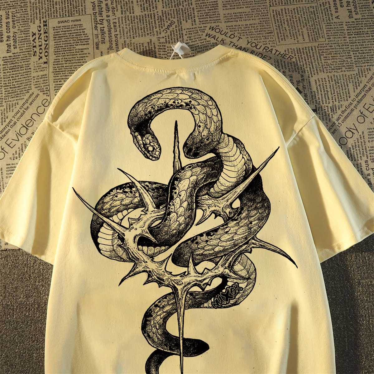 Designer's High-precision Snake Print Round Neck Men's And Women's T-shirt Summer Vibe Street Style Dark Short Sleeved Fashion Brand Fr