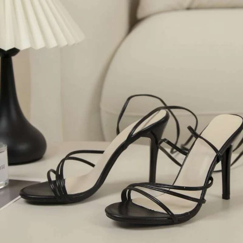 Women's Shoes Summer Cross Sandals Height Increasing Fashion White Plus Size Sexy Round Head Strap Slim Heel High Heels