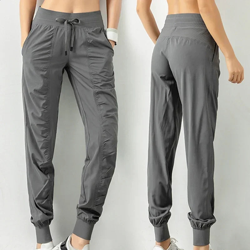 Sweatpants Fabric Drawstring Running Sport Joggers Women Quick Dry Athletic Gym Fitness with Two Side Pockets Exercise Pants 250226