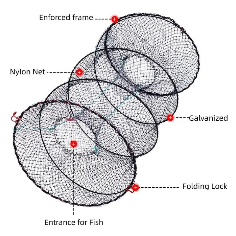 40*80CM Telescopic Foldable Crayfish Crab Fish Trap Net Shrimp Lobster Cage Collapsible Portable Fishing Folding Catchers Creel 250228