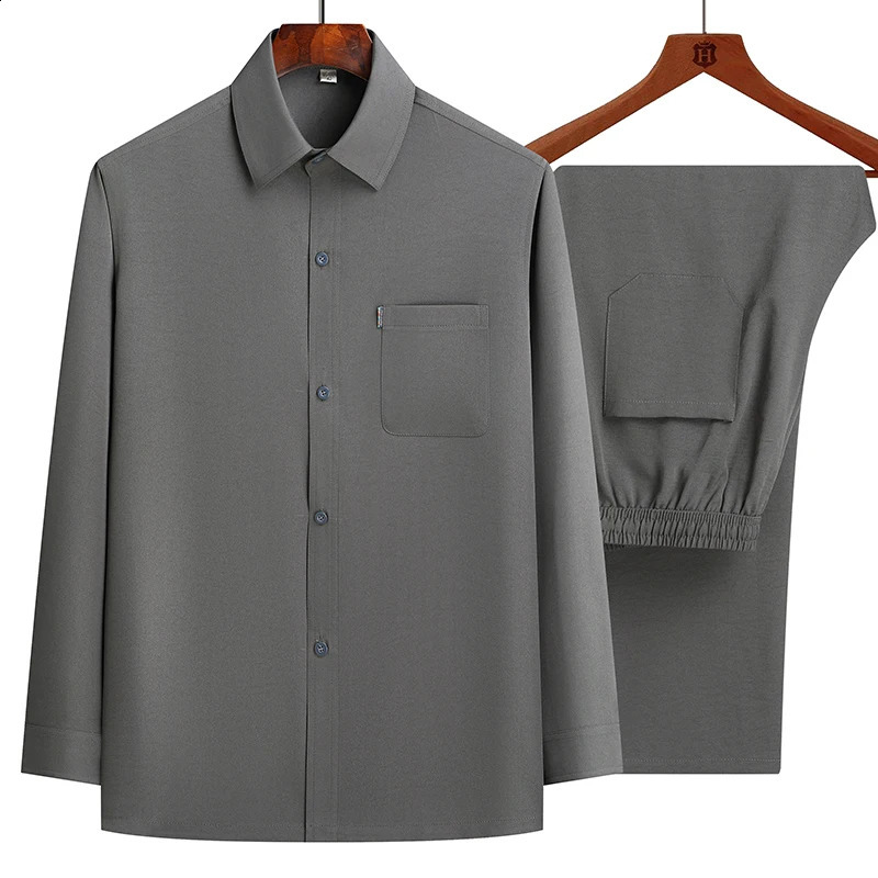 Shirts Pants chinese style autumn men long sleeve Sportswear Mens Casual Sets Male Fashion shirt and trousers size M4XL 250228