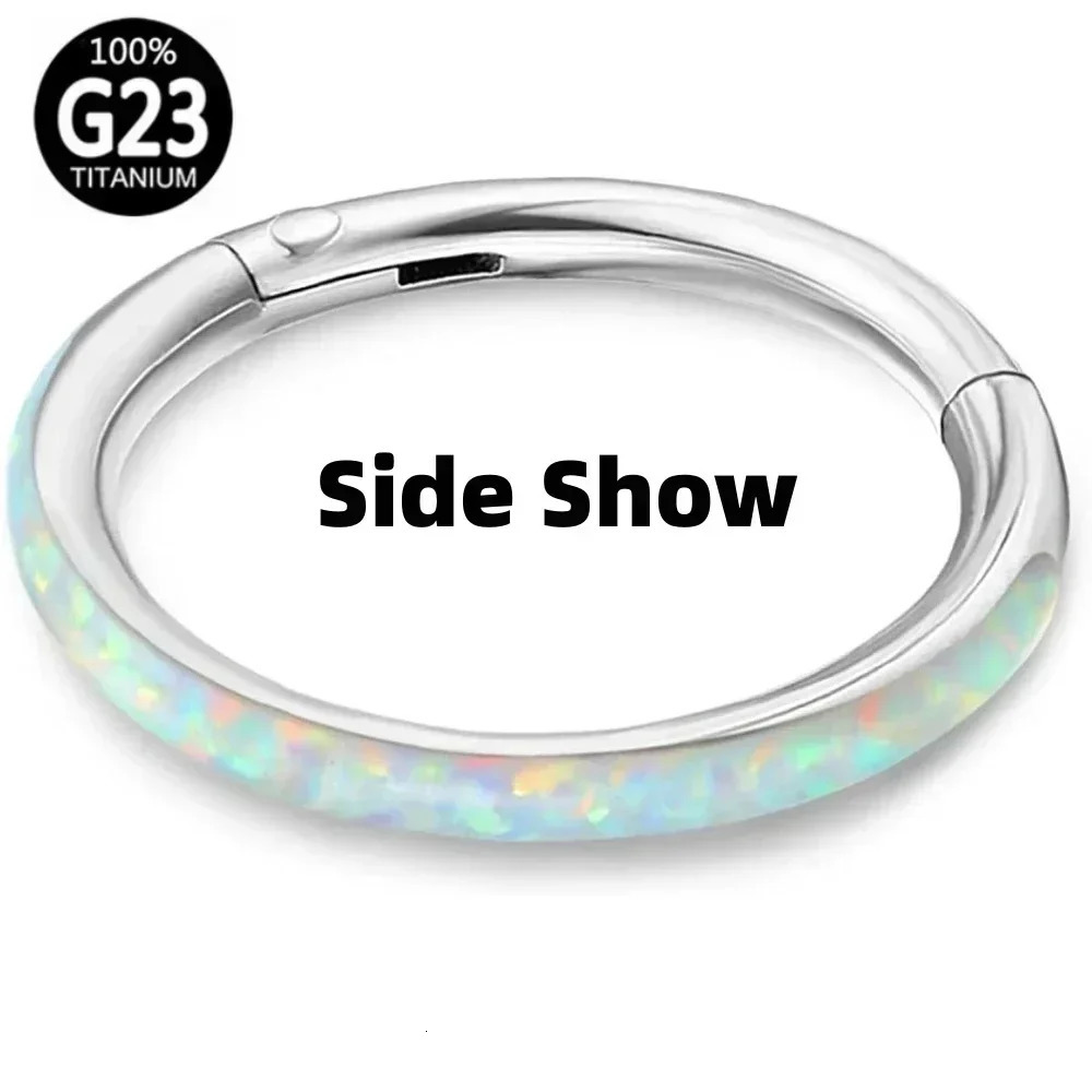 G23 Front Side Opal Nose Ring 6mm - 12mm Septum Clicker Hinged Hoop Ear Cartilage Tragus Lip Piercing 250227