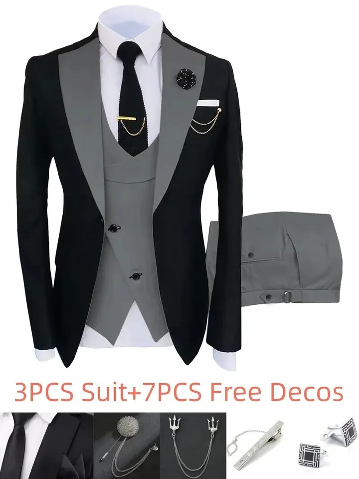 Mens 3-Piece Set Slimming Wedding Dress Dance Party Dress Elegant Formal Event Dress Set JacketPantsVest 250224