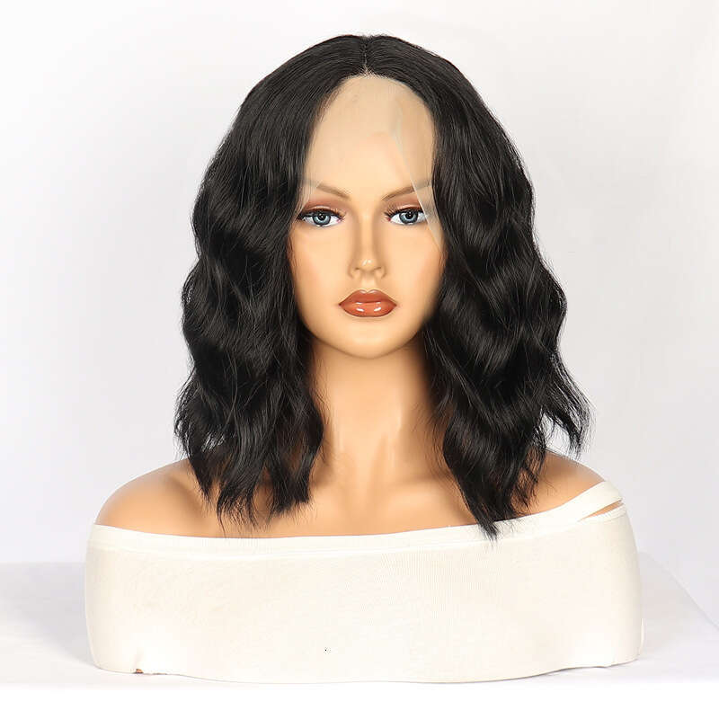 HD Front Lace Wig Front Female Hand Hook Fluffy Water Ripple Short Curly Fiber Headset Lace Wig Black