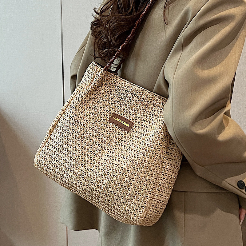 2025 New Classic Summer Beach Vacation Straw Woven Women's Fashion Commuter Shoulder Bag Large Capacity Handbag #swissmilitary