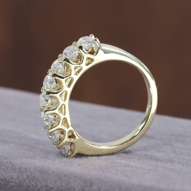 18K Yellow Gold 8 Stones 4.5*3.2mm Oval Cut Lab Diamond Ring Womens Eternity Solid Gold Half Prong Set CVD Diamond Gold Ring For Wedding Anniversary G