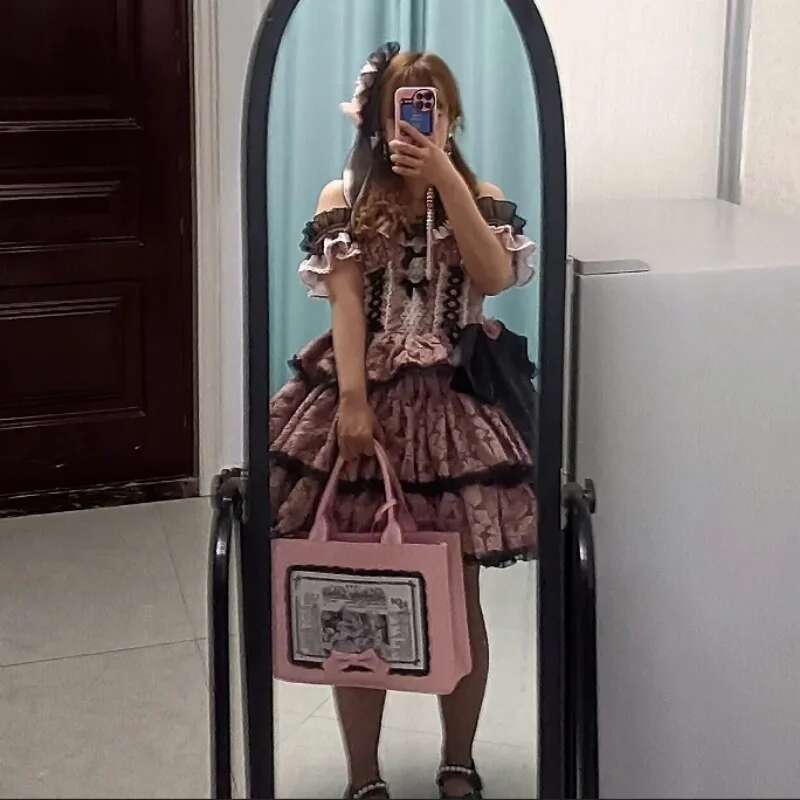 Vintage Sweet Pink Handbags For Women Classic Large Capacity Lolita Bow Shoulder Teenage Girls PU Tote Bag Haruku