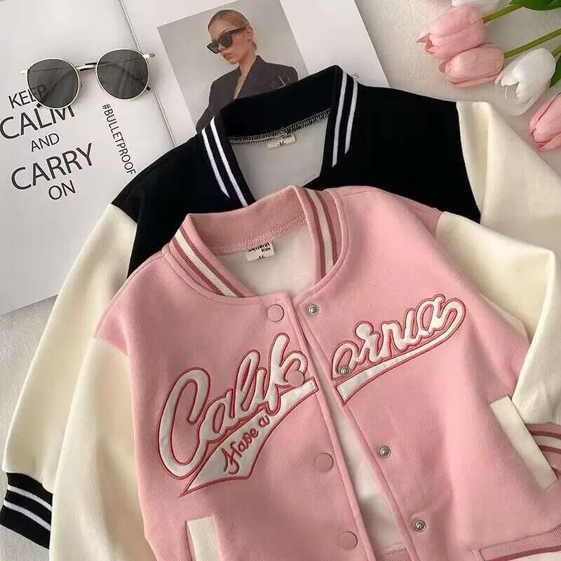 Ddmyshoesvip Spring Autumn Children Baseball Uniform Letter Embroidery Young Kids Girl Jacket Spliced Sleeve Fashion Toddler Girls Coat