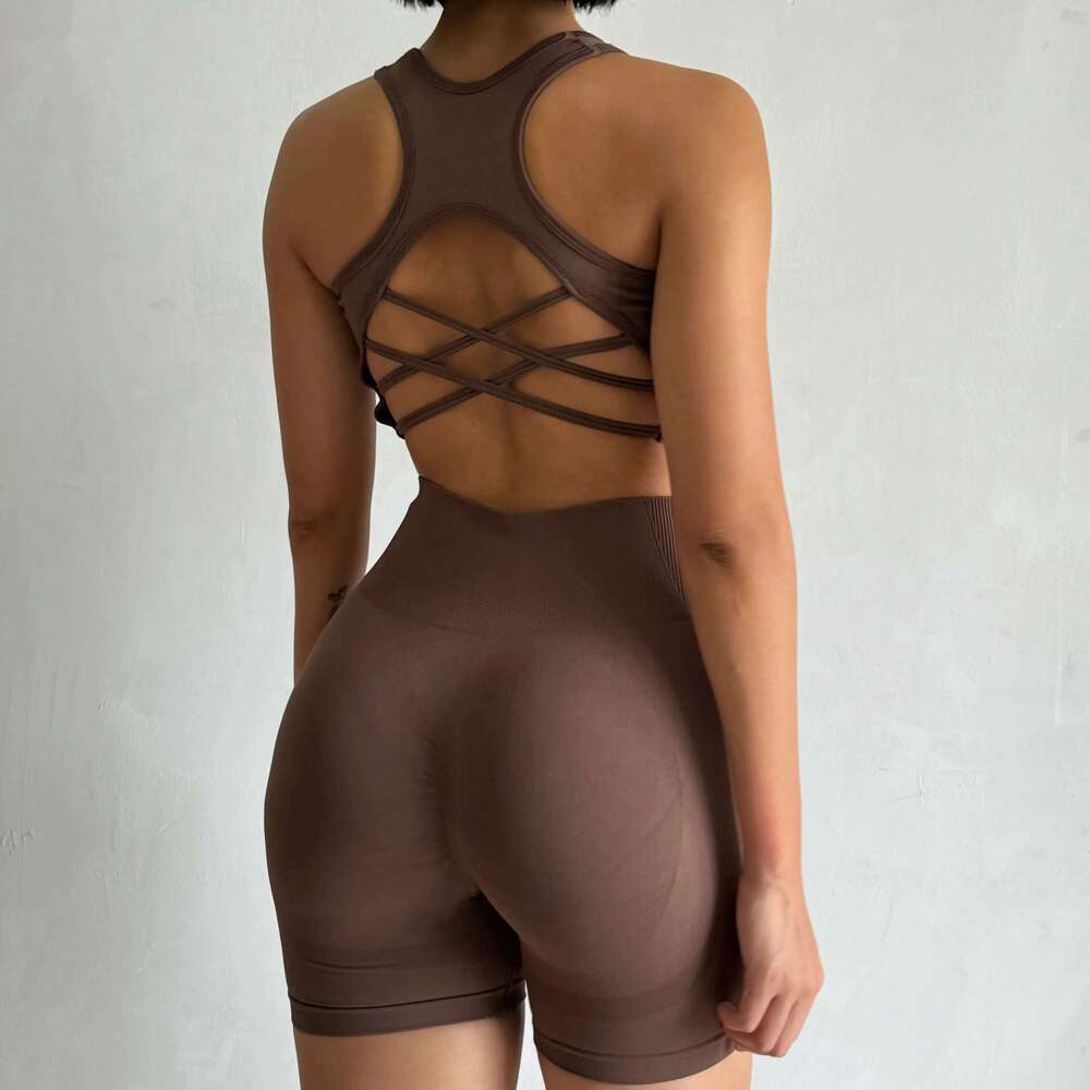 2 PCS Women Seamless Yoga Set Sexy Sport Bra + High Waist Sports Gym Clothing Fiess Sleeveless Shorts Suit Sporstwear