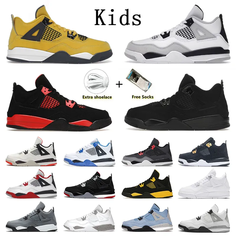 Kids Shoes 4s Basketball Shoe Black cat gamma blue 11 Toddler Sneakers shoes cool grey University Blue bred Boys Girls Pour Enfants Athletic Outdoor with box