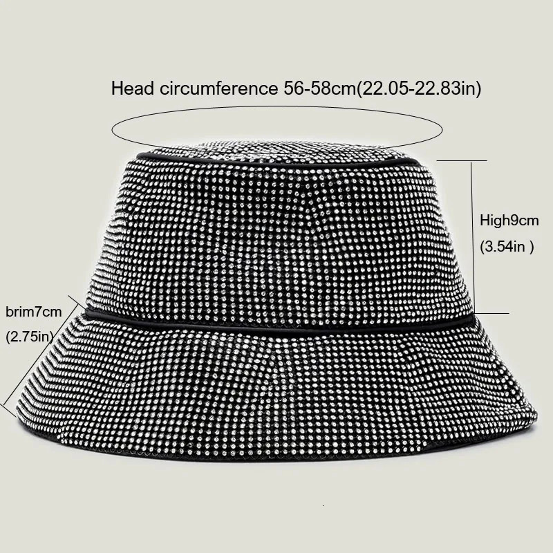 Full Rhinestone Bucket Hat Women Personality Party Shiny Fisherman Hat Men er Outdoor Flat Top Sun Hat Panama 250227