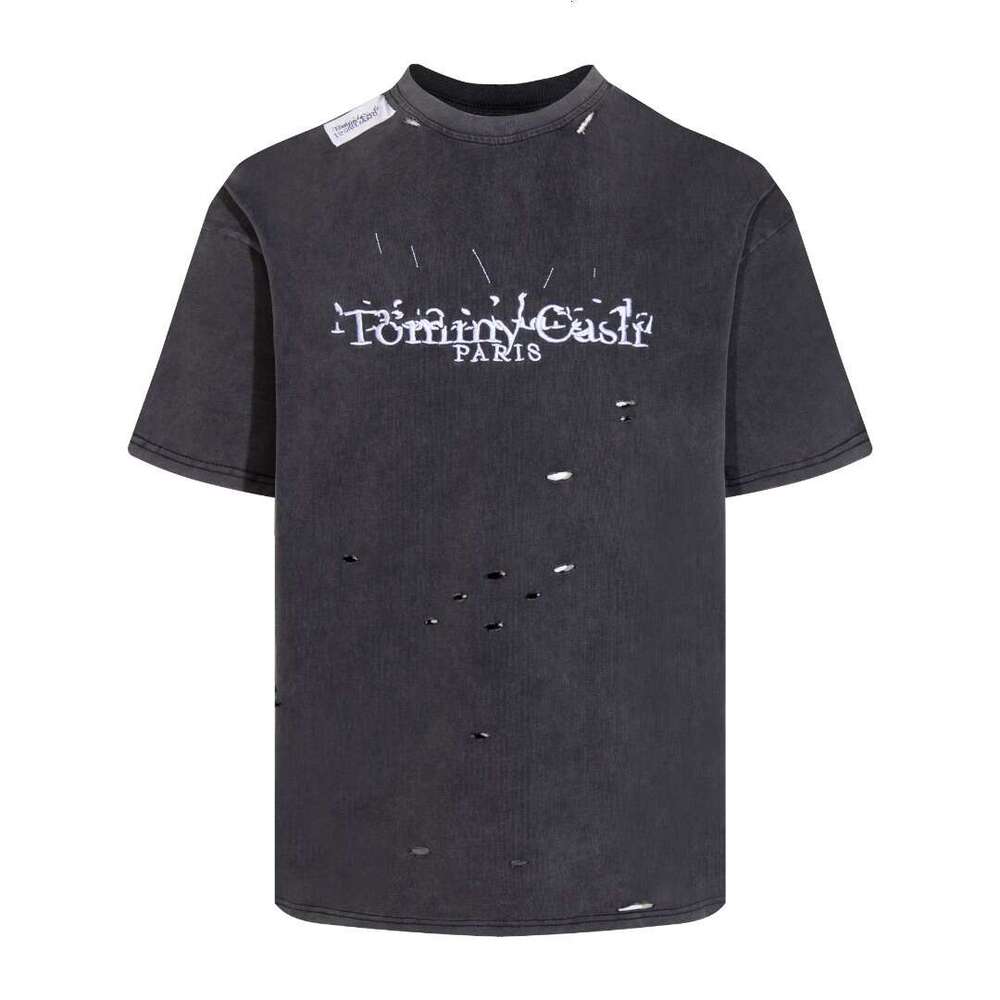 Co branded distressed spoof correct round neck men's short sleeved T-shirt