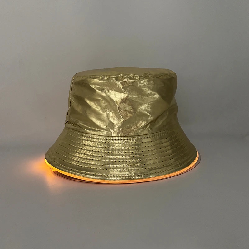 Golden Silver Glowing Light Up Bucket Hat LED Luminous Fisherman Cap Women Men Hip Hop Neon Panama Hats Performence Costume 250227