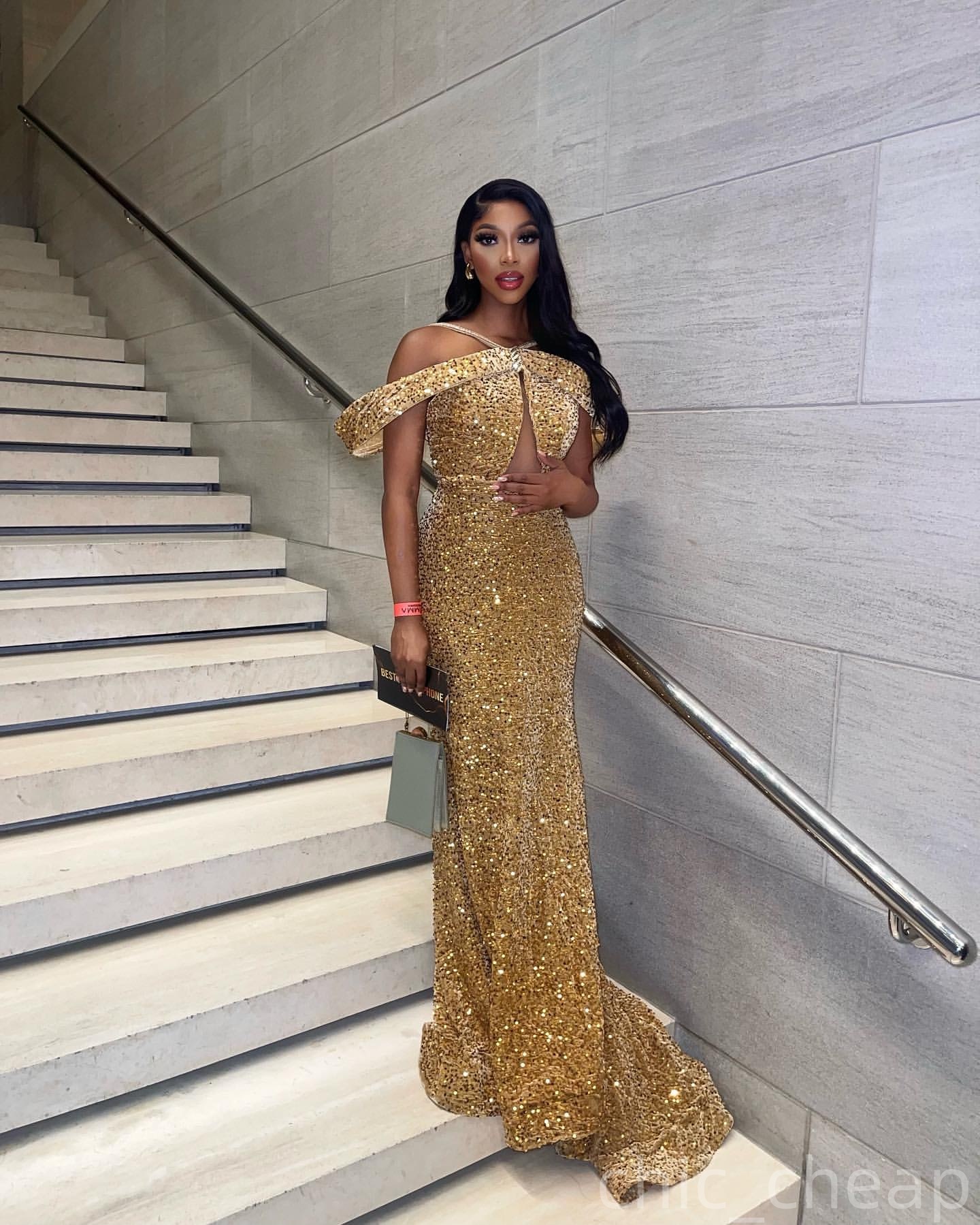 Gold Mermaid Prom Dresses 2025 Simple Sequined Spaghetti Evening Formal Party Second Birthday Engagement Gowns Plus Size Dress For Special Occasions Z