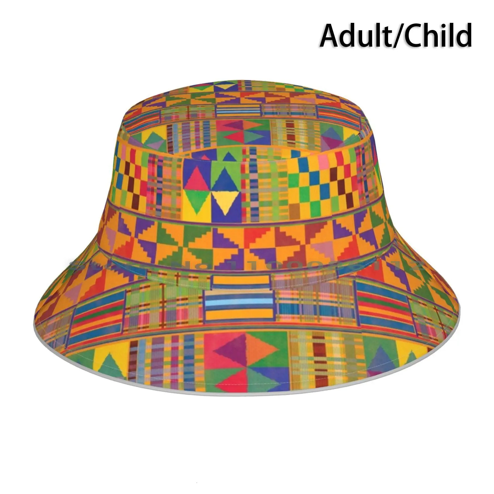 Kente Inspired Bucket Hat Sun Cap Graphic Pattern African Ghana Geometric Traditional Ethnic Diamonds Checkered Banded 250227