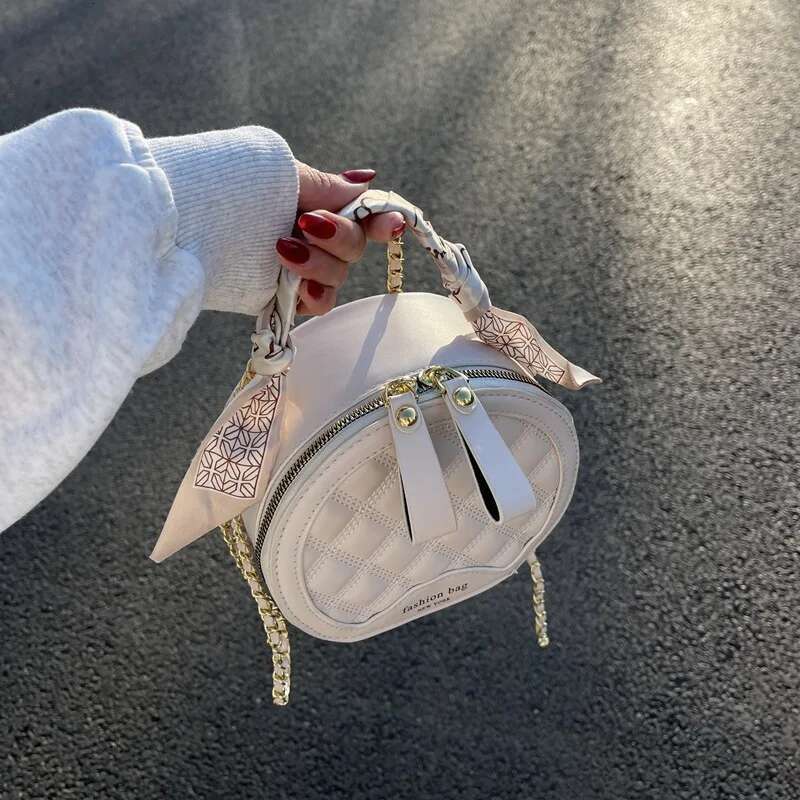 Fashion Ladies Silk Scarf Handbag Simple Girl Round Shoulder Car Ing Hundred Chain Women's Bag Lombard Decoration PU M