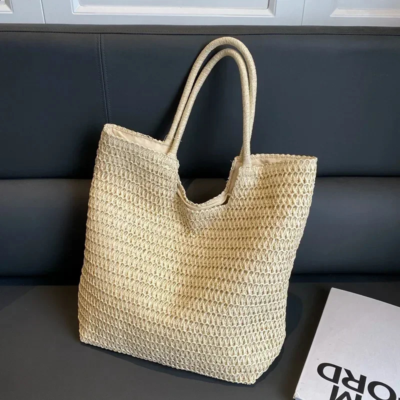 Ship from US Women Summer Beach Straw Bags Handmade Rattan Woven Shoulder Large Capacity Bag Bohemian Casual Travel Handbag 250227FBB