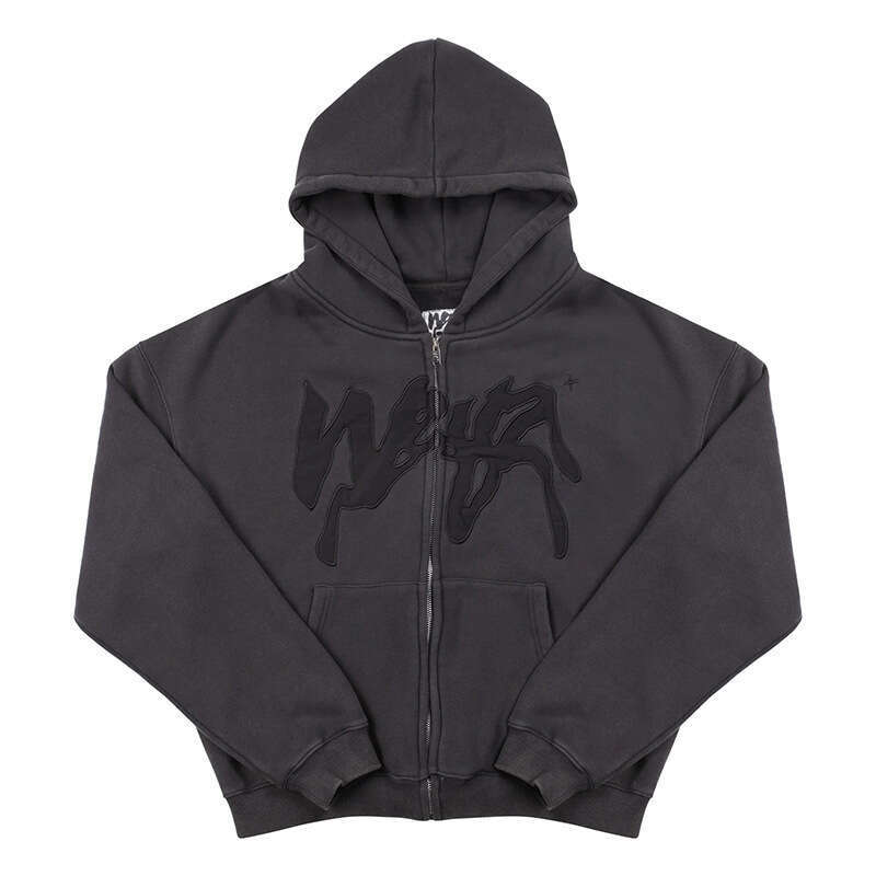 Hip hop street style new pattern embroidered unisex hooded cardigan jacket sweatshirt