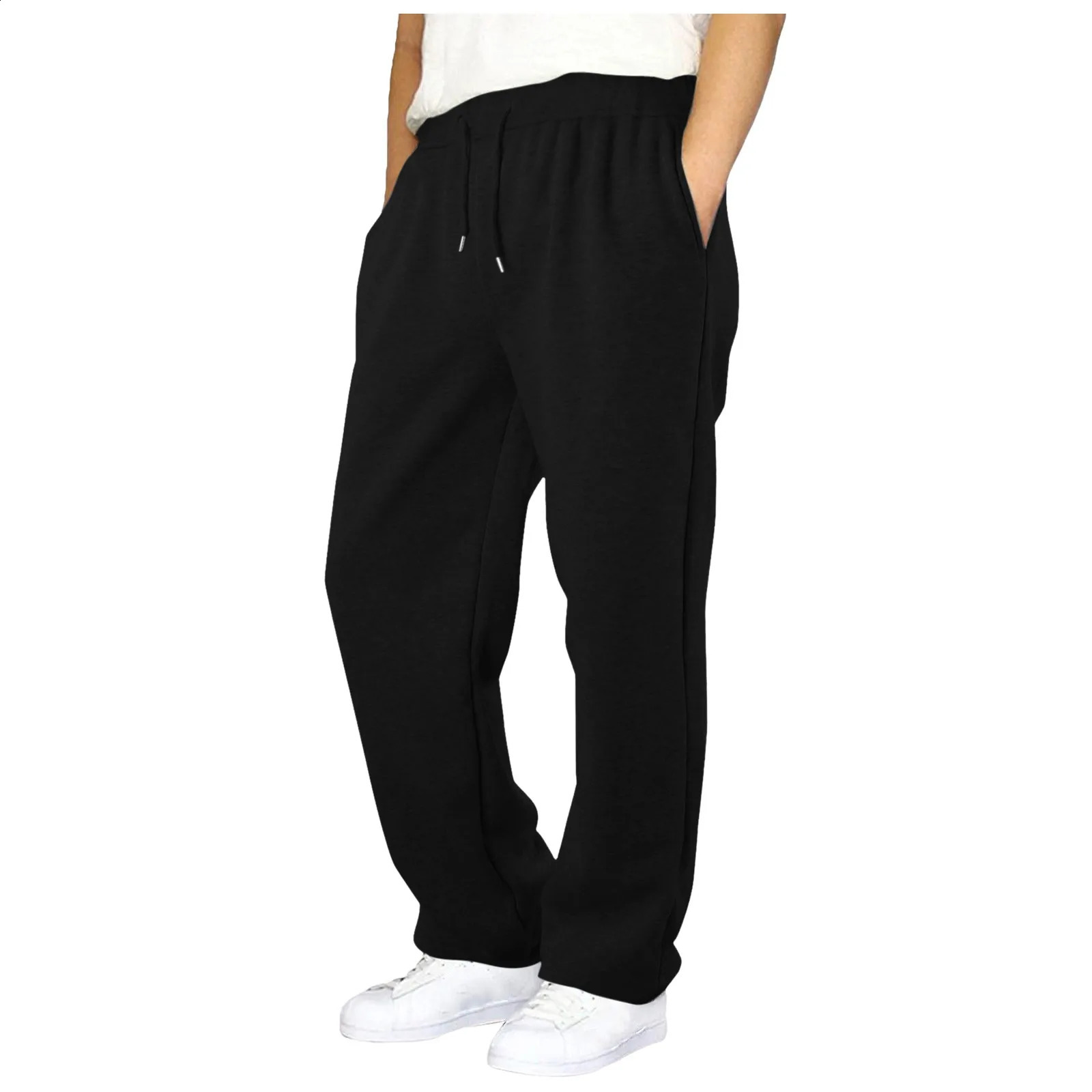 Mens Fleece Sweatpants High Waist Drawstring Straight Pants Male Bottom Sweatpants Joggers Trousers Autumn Winter Streetwear 250225