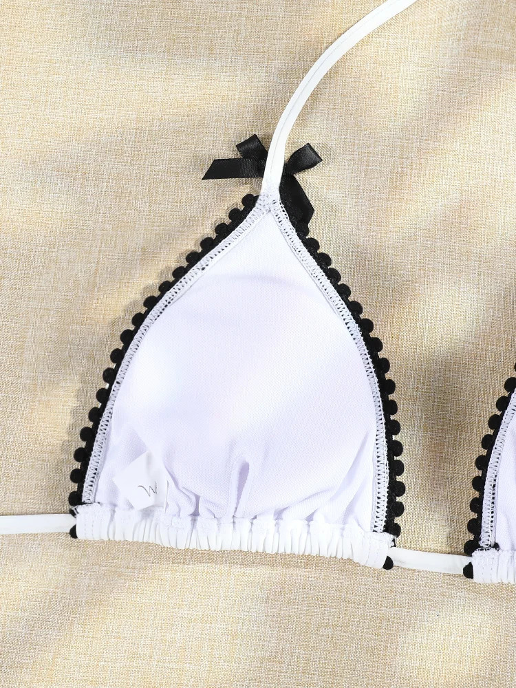 Micro Bowknot Bikinis Set for Women Patchwork Swimsuit Summer Beach Wear White Thong Swimwear Swimming Bathing Suit 250227