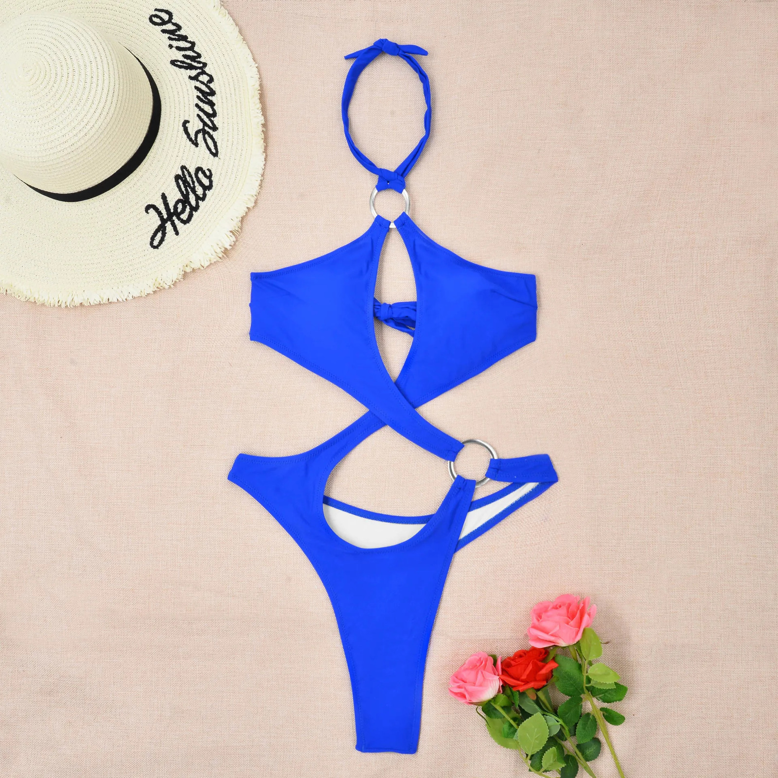 Black One Piece Swimsuit Woman Trikini Ring Linked Swimwear Thong Beachwear Woman Bathing Suits Ladies Holiday Pool Summer 250227