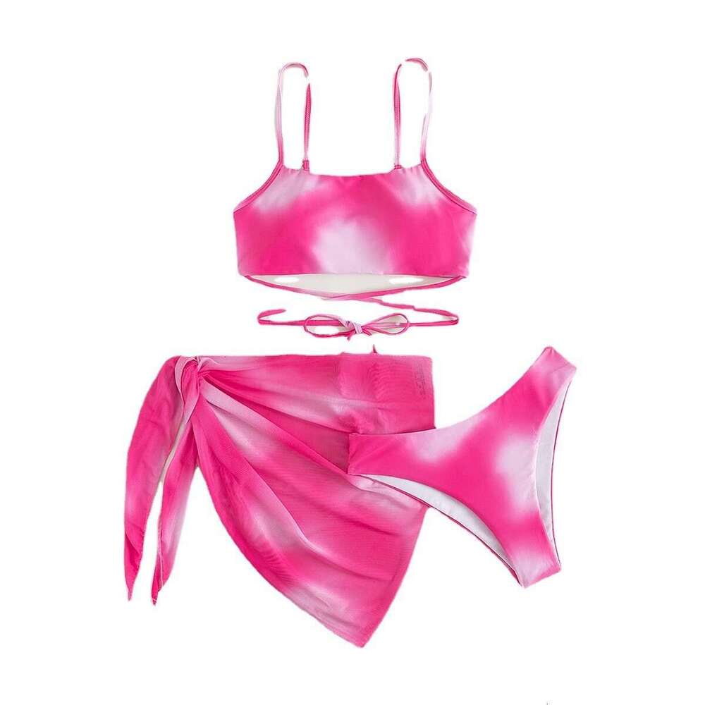 European and American tie dye women's three piece set mesh skirt split bikini swimsuit 2025 temperament versatile new trend clothing ins