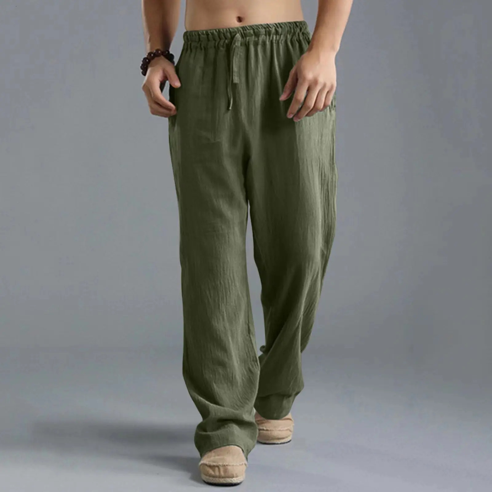 Mens Cotton Linen Pants Male Autumn Breathable Solid Color Linen Trousers Fitness Streetwear S-3XL 5XL 4XL 250227