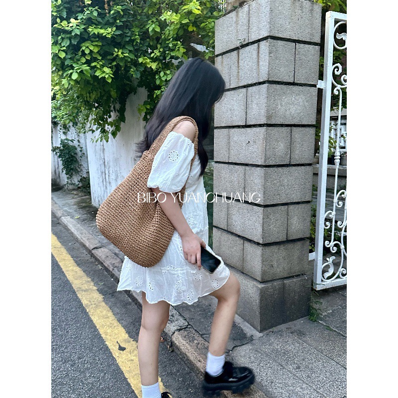 Summer seaside vacation hollow grass ins large capacity handbag beach rattan woven bag for women #swissmilitary