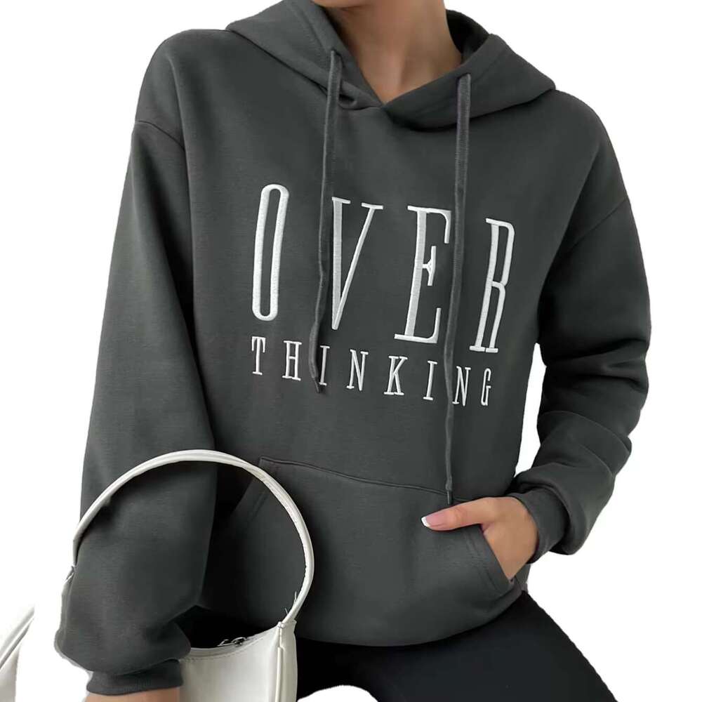 Europe And America Fall/Winter New Style Classy Knitted Comfort English Pattern Hooded Top