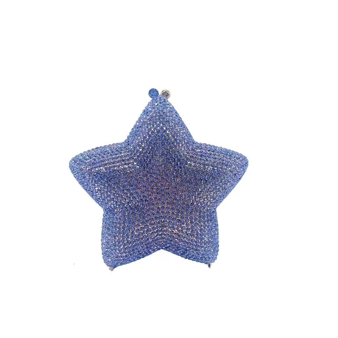 2025 Star Shape Crystal Dinner Handbags n Women Blue Day Clutches Wedding Party Clutch Purse Rhinestone Mini Wallet Bag 250218