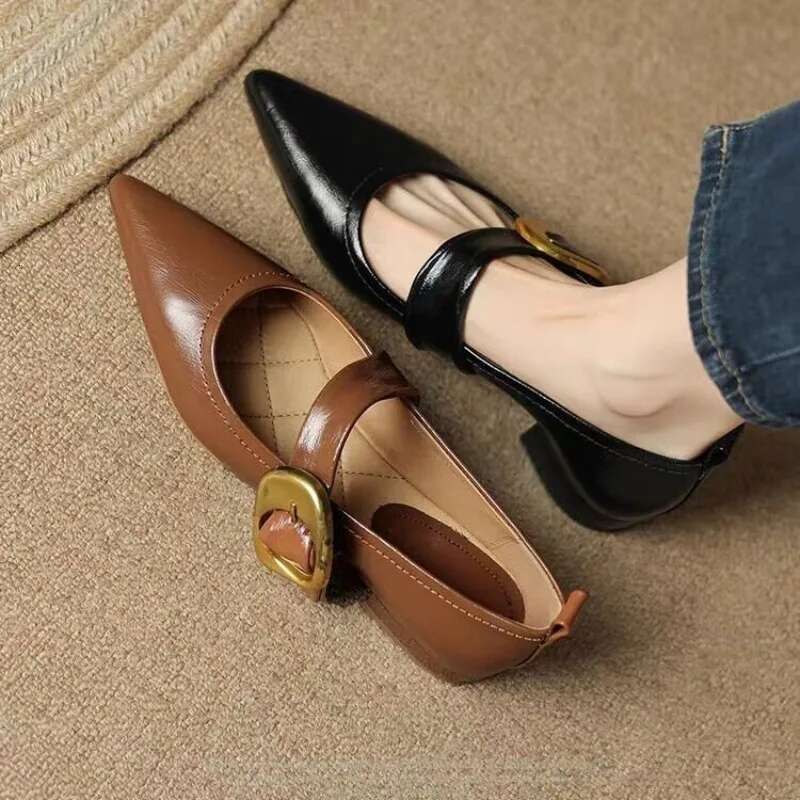 New Flat Bottom Temperament Women's Single Autumn Pointed French One Button Mary Jane Soft Sole Shoes for Women 35-40