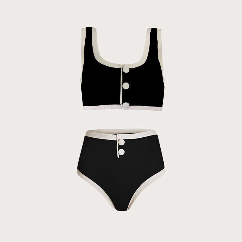 Black and white minimalist style high-end split women's fragrance button decoration swimsuit 2780 2025 temperament versatile new trend clothing i